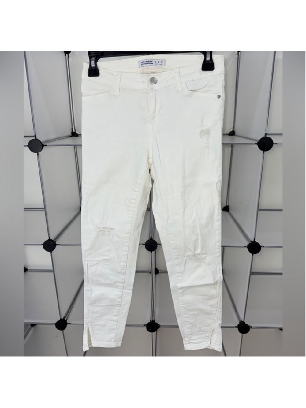 Zara Basic Women's White Denim Destroyed Skinny Jeans Size 2